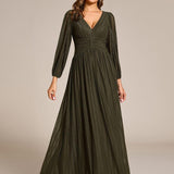 ever BRYM|Robe trapèze à manches longues et taille haute, éblouissante