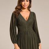 ever BRYM|Robe trapèze à manches longues et taille haute, éblouissante