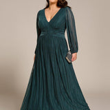ever BRYM|Robe trapèze à manches longues et taille haute, éblouissante