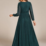 ever BRYM|Robe trapèze à manches longues et taille haute, éblouissante