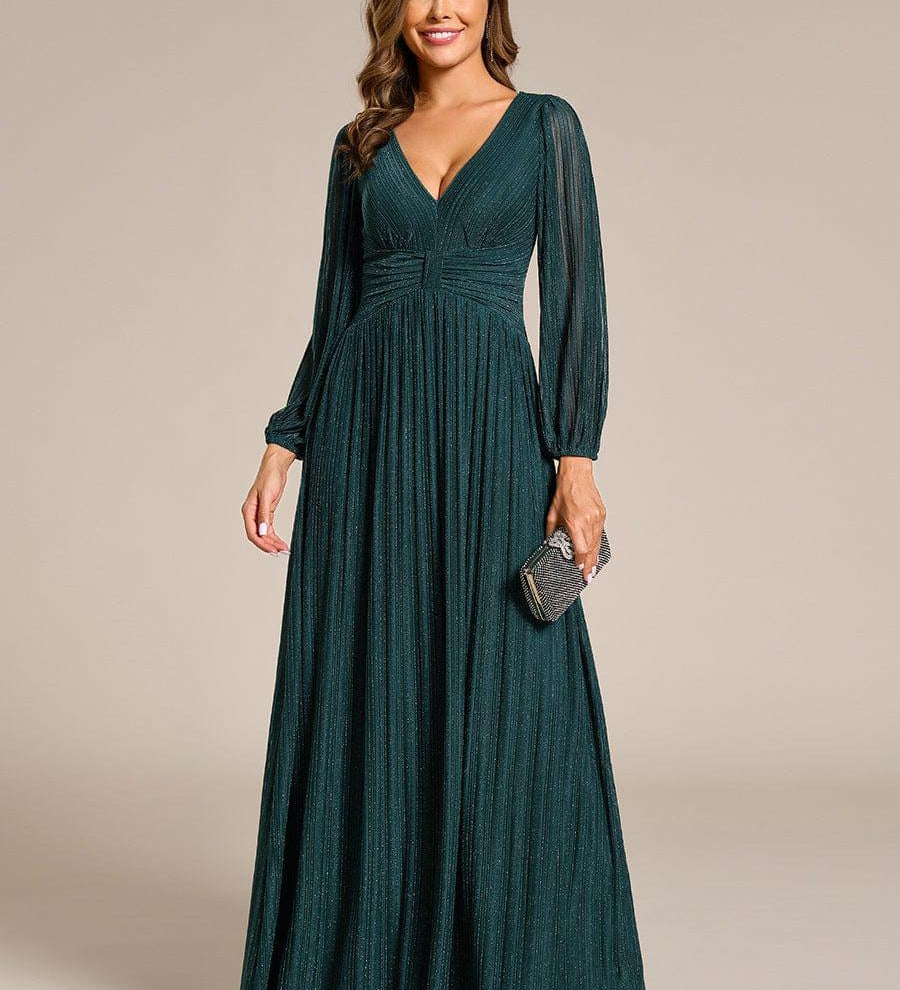 ever BRYM|Robe trapèze à manches longues et taille haute, éblouissante