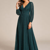 ever BRYM|Robe trapèze à manches longues et taille haute, éblouissante