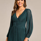 ever BRYM|Robe trapèze à manches longues et taille haute, éblouissante
