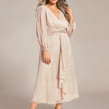 ever EMBER|Robe de soirée trapèze scintillante à manches longues et col en V en mousseline de soie avec torsadé(Vente finale)