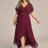 ever LILAS|Robe Formelle élégante à Manches Courtes Et Taille Trapèze Avec Ourlet En Feuille De Lotus