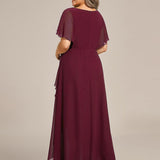 ever LILAS|Robe Formelle élégante à Manches Courtes Et Taille Trapèze Avec Ourlet En Feuille De Lotus