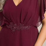 ever LILAS|Robe Formelle élégante à Manches Courtes Et Taille Trapèze Avec Ourlet En Feuille De Lotus
