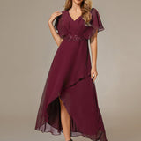 ever LILAS|Robe Formelle élégante à Manches Courtes Et Taille Trapèze Avec Ourlet En Feuille De Lotus