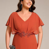 ever LILAS|Robe Formelle élégante à Manches Courtes Et Taille Trapèze Avec Ourlet En Feuille De Lotus