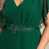 ever LILAS|Robe Formelle élégante à Manches Courtes Et Taille Trapèze Avec Ourlet En Feuille De Lotus