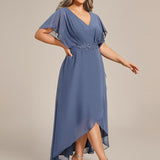 ever LILAS|Robe Formelle élégante à Manches Courtes Et Taille Trapèze Avec Ourlet En Feuille De Lotus