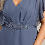 ever LILAS|Robe Formelle élégante à Manches Courtes Et Taille Trapèze Avec Ourlet En Feuille De Lotus