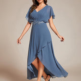 ever LILAS|Robe Formelle élégante à Manches Courtes Et Taille Trapèze Avec Ourlet En Feuille De Lotus