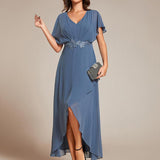 ever LILAS|Robe Formelle élégante à Manches Courtes Et Taille Trapèze Avec Ourlet En Feuille De Lotus
