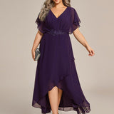 ever LILAS|Robe Formelle élégante à Manches Courtes Et Taille Trapèze Avec Ourlet En Feuille De Lotus