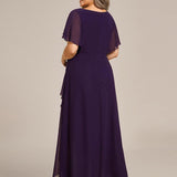 ever LILAS|Robe Formelle élégante à Manches Courtes Et Taille Trapèze Avec Ourlet En Feuille De Lotus