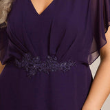 ever LILAS|Robe Formelle élégante à Manches Courtes Et Taille Trapèze Avec Ourlet En Feuille De Lotus