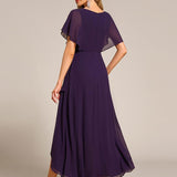 ever LILAS|Robe Formelle élégante à Manches Courtes Et Taille Trapèze Avec Ourlet En Feuille De Lotus