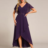ever LILAS|Robe Formelle élégante à Manches Courtes Et Taille Trapèze Avec Ourlet En Feuille De Lotus