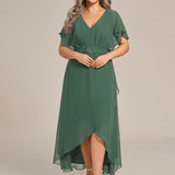 ever LILAS|Robe Formelle élégante à Manches Courtes Et Taille Trapèze Avec Ourlet En Feuille De Lotus