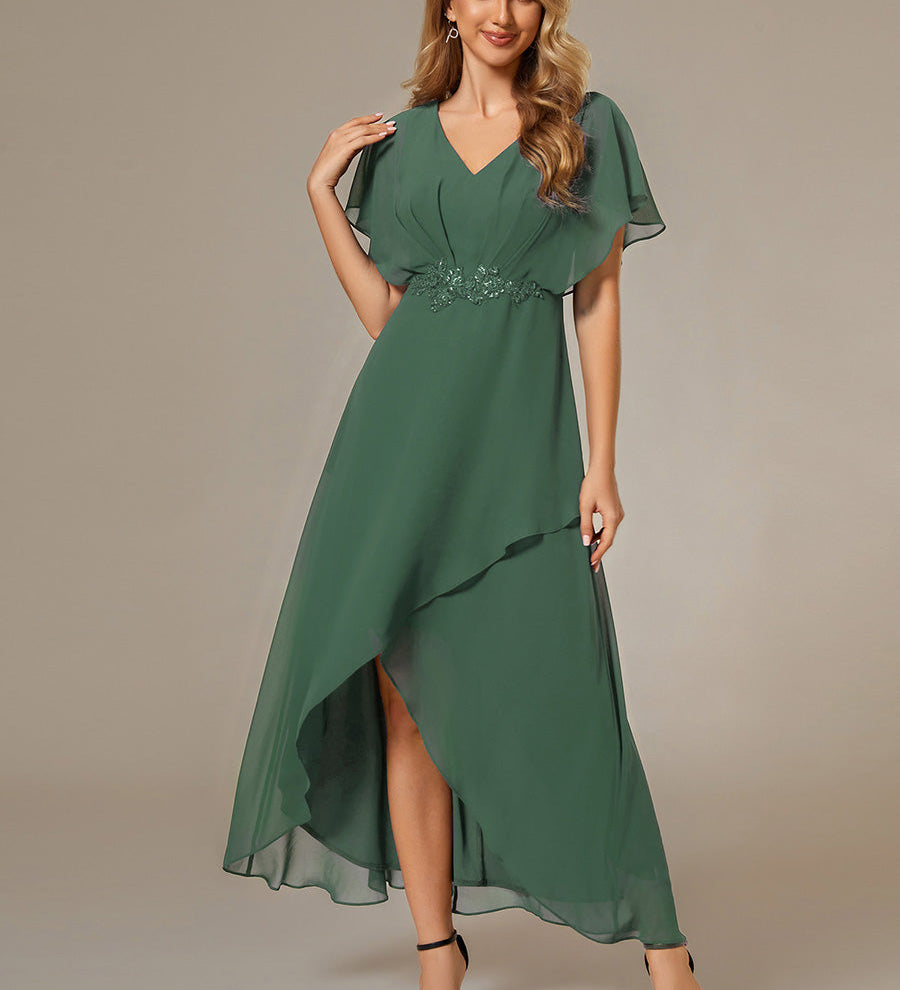 ever LILAS|Robe Formelle élégante à Manches Courtes Et Taille Trapèze Avec Ourlet En Feuille De Lotus