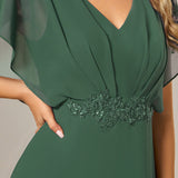 ever LILAS|Robe Formelle élégante à Manches Courtes Et Taille Trapèze Avec Ourlet En Feuille De Lotus
