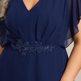 ever LILAS|Robe Formelle élégante à Manches Courtes Et Taille Trapèze Avec Ourlet En Feuille De Lotus