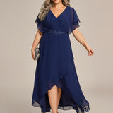 ever LILAS|Robe Formelle élégante à Manches Courtes Et Taille Trapèze Avec Ourlet En Feuille De Lotus
