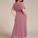 ever LILAS|Robe Formelle élégante à Manches Courtes Et Taille Trapèze Avec Ourlet En Feuille De Lotus