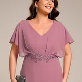 ever LILAS|Robe Formelle élégante à Manches Courtes Et Taille Trapèze Avec Ourlet En Feuille De Lotus