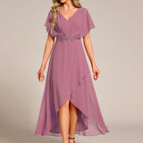 ever LILAS|Robe Formelle élégante à Manches Courtes Et Taille Trapèze Avec Ourlet En Feuille De Lotus