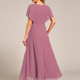 ever LILAS|Robe Formelle élégante à Manches Courtes Et Taille Trapèze Avec Ourlet En Feuille De Lotus