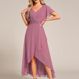 ever LILAS|Robe Formelle élégante à Manches Courtes Et Taille Trapèze Avec Ourlet En Feuille De Lotus