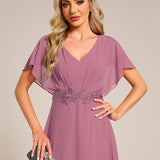 ever LILAS|Robe Formelle élégante à Manches Courtes Et Taille Trapèze Avec Ourlet En Feuille De Lotus