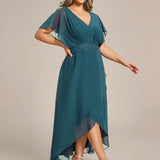 ever LILAS|Robe Formelle élégante à Manches Courtes Et Taille Trapèze Avec Ourlet En Feuille De Lotus