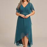 ever LILAS|Robe Formelle élégante à Manches Courtes Et Taille Trapèze Avec Ourlet En Feuille De Lotus