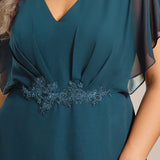 ever LILAS|Robe Formelle élégante à Manches Courtes Et Taille Trapèze Avec Ourlet En Feuille De Lotus