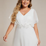ever LILAS|Robe Formelle élégante à Manches Courtes Et Taille Trapèze Avec Ourlet En Feuille De Lotus