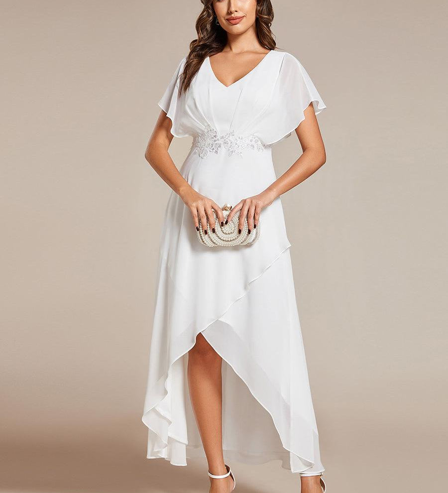 ever LILAS|Robe Formelle élégante à Manches Courtes Et Taille Trapèze Avec Ourlet En Feuille De Lotus