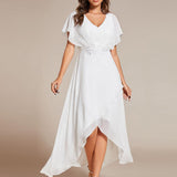 ever LILAS|Robe Formelle élégante à Manches Courtes Et Taille Trapèze Avec Ourlet En Feuille De Lotus