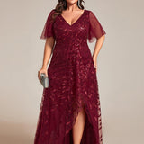 ever ALIX|Robes de soirée pailletées à col en V et fente haute