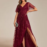 ever ALIX|Robes de soirée pailletées à col en V et fente haute