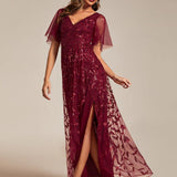 ever ALIX|Robes de soirée pailletées à col en V et fente haute