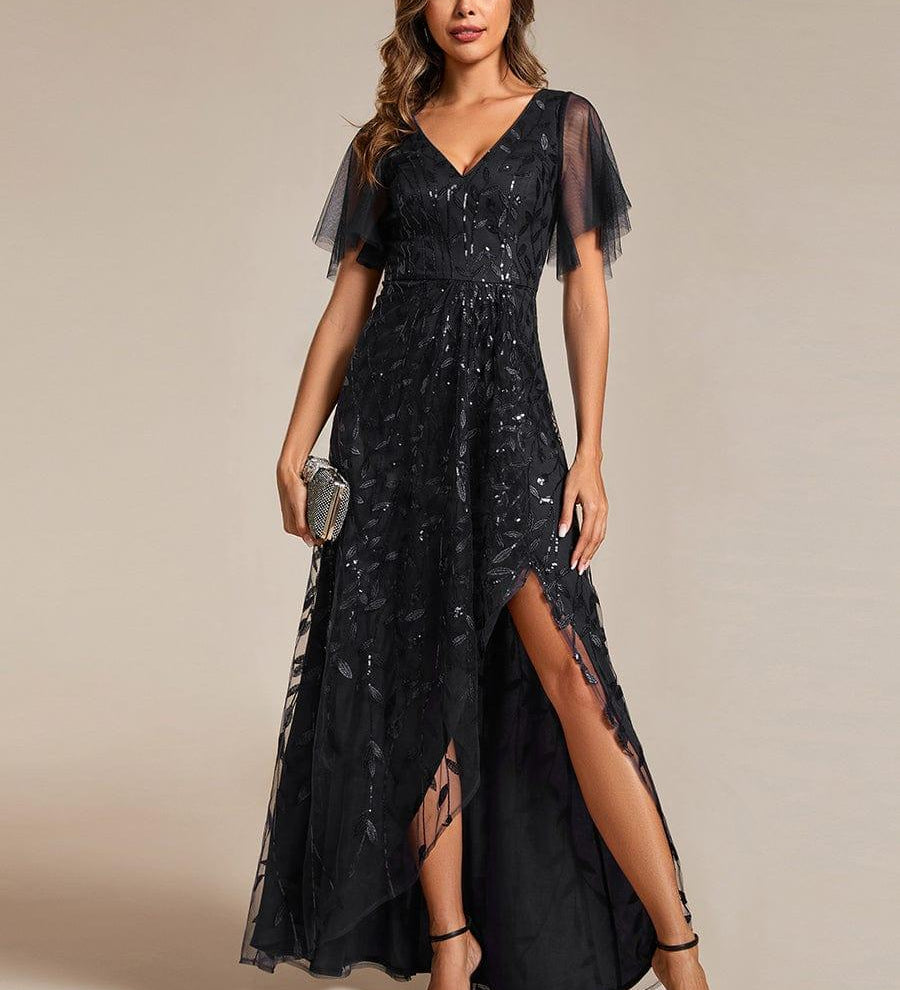 ever ALIX|Robes de soirée pailletées à col en V et fente haute