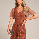 ever ALIX|Robes de soirée pailletées à col en V et fente haute