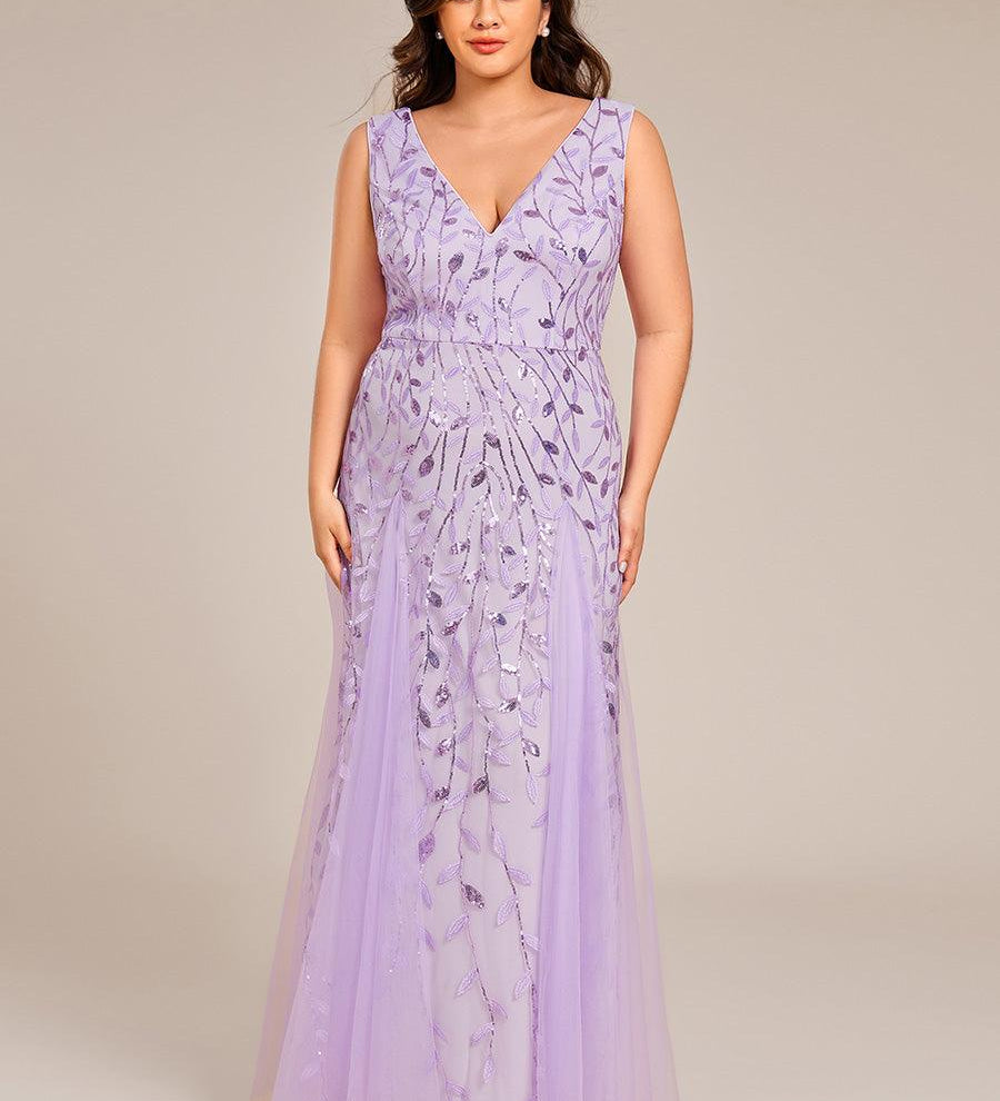 ever ZOEY|Robes de soirée trapèze pailletées sans manches à col en V