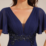 Robe de soirée longue plissée élégante à col en V profond