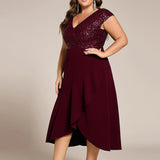ever BAYLOR|Robe de soirée mi-longue à manches courtes en mousseline asymétrique à sequins