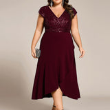ever BAYLOR|Robe de soirée mi-longue à manches courtes en mousseline asymétrique à sequins