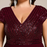 ever BAYLOR|Robe de soirée mi-longue à manches courtes en mousseline asymétrique à sequins